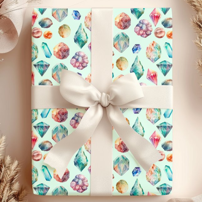 Papel De Presente Padrão de Joias de Gemstones de Aquarela (Criador carregado)