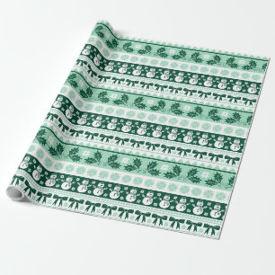Papel De Presente Padrão de Knit de Suéter Feio de Natal em Mint Gre