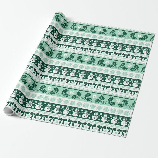 Papel De Presente Padrão de Knit de Suéter Feio de Natal em Mint Gre (Desenrolado)