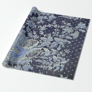 PAPEL DE PRESENTE PADRÃO DE LACE ANTICO PADRÃO DE PRESSÃO EM AZUL
