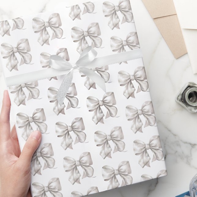 Papel De Presente Padrão de Laço Branco Coquete Adorável (Cute Coquette White Bow Pattern Wrapping Paper)
