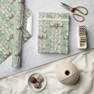 Papel De Presente Padrão de Laço de Toile de Natal Verde Francês