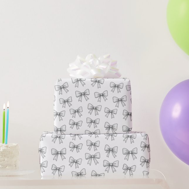 Papel De Presente Padrão de Laço Divertido Neutro em Doodle (Presentes para festas)