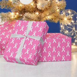 Papel De Presente Padrão de Laço Rosa de Conscientização do Câncer d