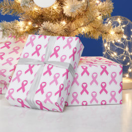 Papel De Presente Padrão de Laço Rosa de Conscientização do Câncer d