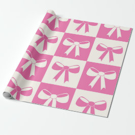 Papel De Presente Padrão de Laços Cor-de-Rosa Xadrez Coquete 