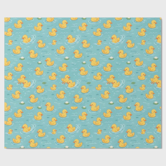 Papel De Presente Padrão de Lagoa de Pato Amarelo Fofo (Aberto)