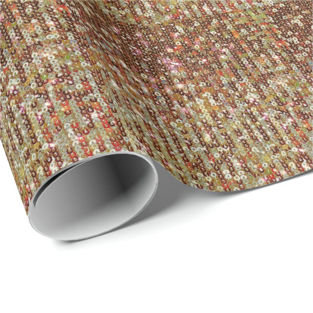 Papel De Presente Padrão de lantejoulas cintilantes em cobre dourado (Ponta do rolo)