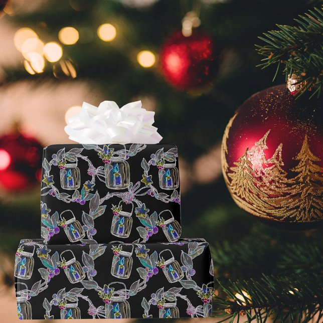 Papel De Presente Padrão de Lanterna Natal Negra (Criador carregado)