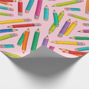 Papel De Presente Padrão de Lápis Colorido em Fundo Rosa