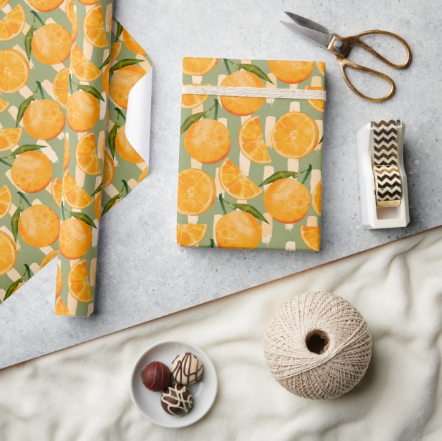 Papel De Presente Padrão de Laranja Aquarela (Artesanato)