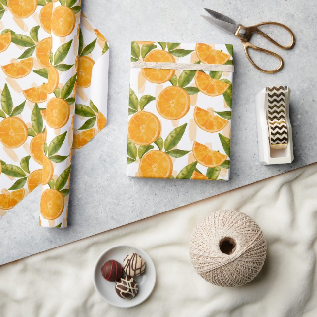 Papel De Presente Padrão de Laranja em Aquarela (Artesanato)
