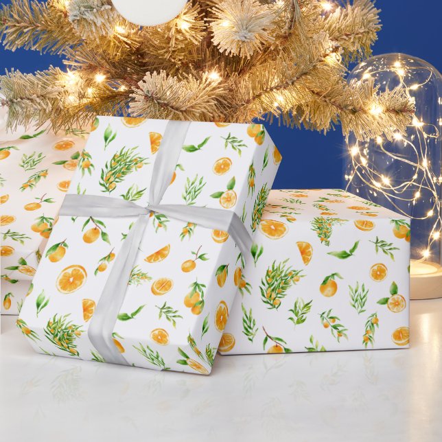 Papel De Presente Padrão de Laranjas e Folhagens (Feriados)