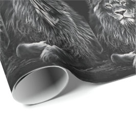 Papel De Presente Padrão de Leões de Cinza Majestosa