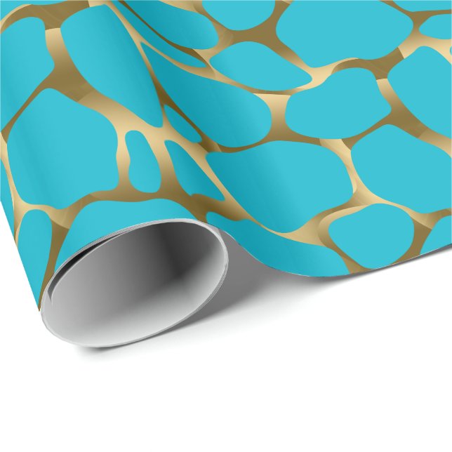 Papel De Presente Padrão De Leopardo Abstrato Dourado E Azul (Ponta do rolo)