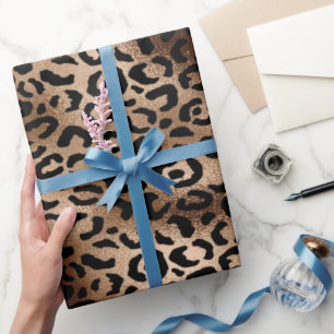 Papel De Presente Padrão de Leopardo Chic Preto Bronze Monograma