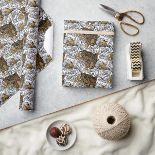 Papel De Presente Padrão de leopardo e peônias