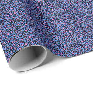 Papel De Presente Padrão de Leopardo em Framboesa sobre Azul Elétric