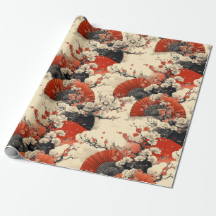 Papel De Presente Padrão de Leque de Flor de Cerejeira Japonesa (5)