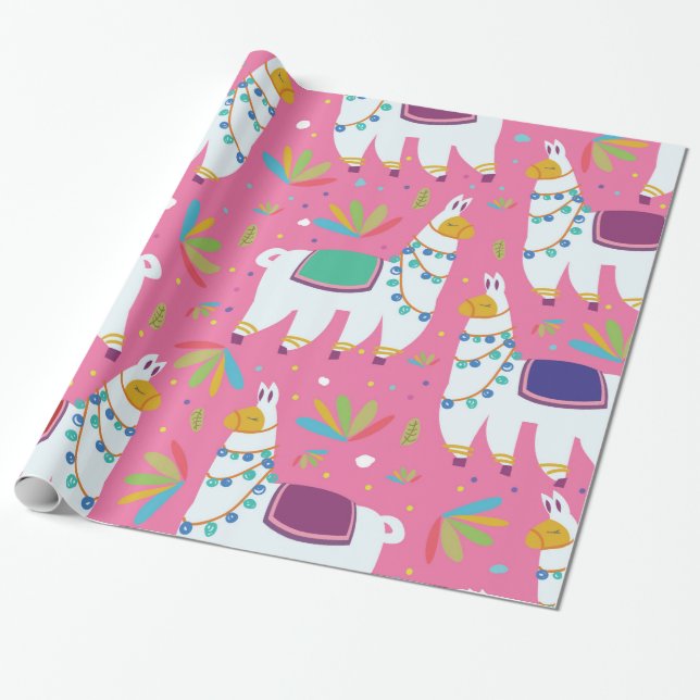 Papel De Presente Padrão de Lhama Fofa (Desenrolado)