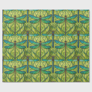 Papel De Presente Padrão de libélula repetindo em verde