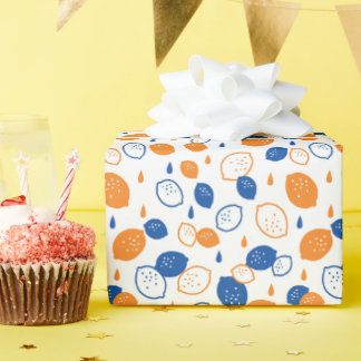 Papel De Presente Padrão de limão azul e laranja, com Frutas empinad