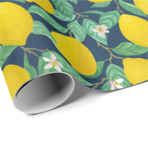 Papel De Presente Padrão de limão azul-Marinho amarelo verde