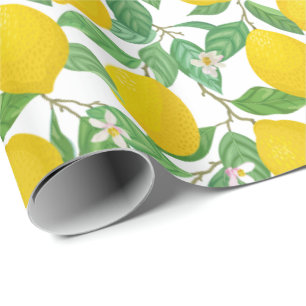 Papel De Presente Padrão de limão branco verde-amarelo