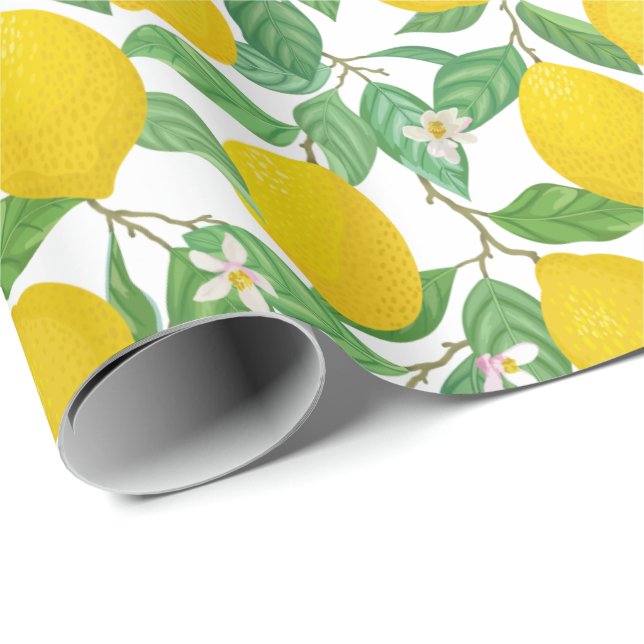 Papel De Presente Padrão de limão branco verde-amarelo (Ponta do rolo)
