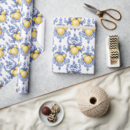 Papel De Presente Padrão de Limão Cítrico Mediterrâneo