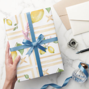 Papel De Presente Padrão de limão cítrico mediterrâneo