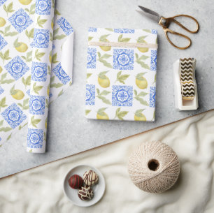 Papel De Presente padrão de limão cítrico mediterrâneo