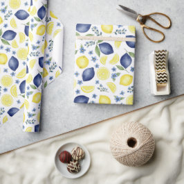 Papel De Presente Padrão de limão country francês azul