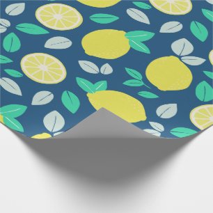 Papel De Presente Padrão de limão de verão em azul Marinho
