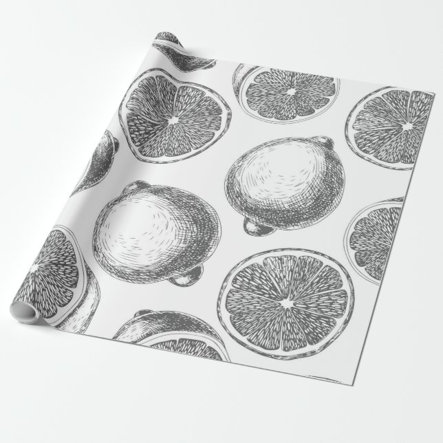 Papel De Presente Padrão de limão desenhado à mão (Desenrolado)