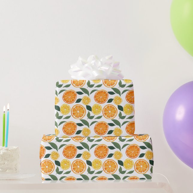 Papel De Presente Padrão de limão e de citrinos de laranja (Presentes para festas)