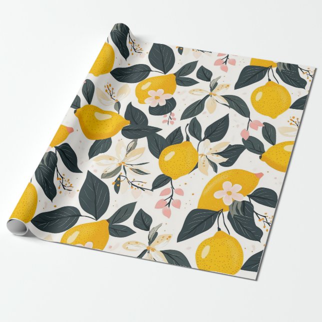 Papel De Presente Padrão de limão e flecha rosa (Desenrolado)