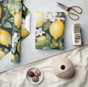 Papel De Presente Padrão de limão impermeável em flor branca