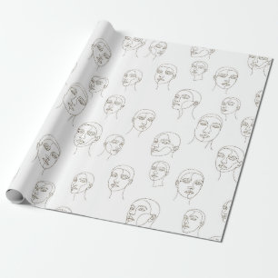 Papel De Presente Padrão de Linha de Rosto Feminino Minimalista (3)