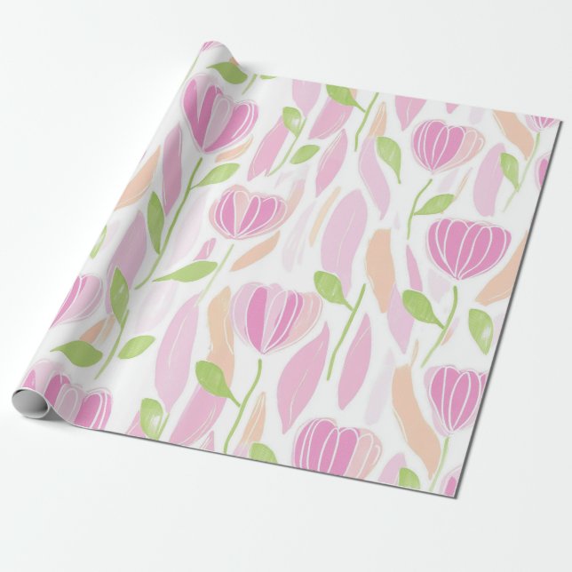 Papel De Presente Padrão de Linha Floral Abstrata Moderna (1) (Desenrolado)