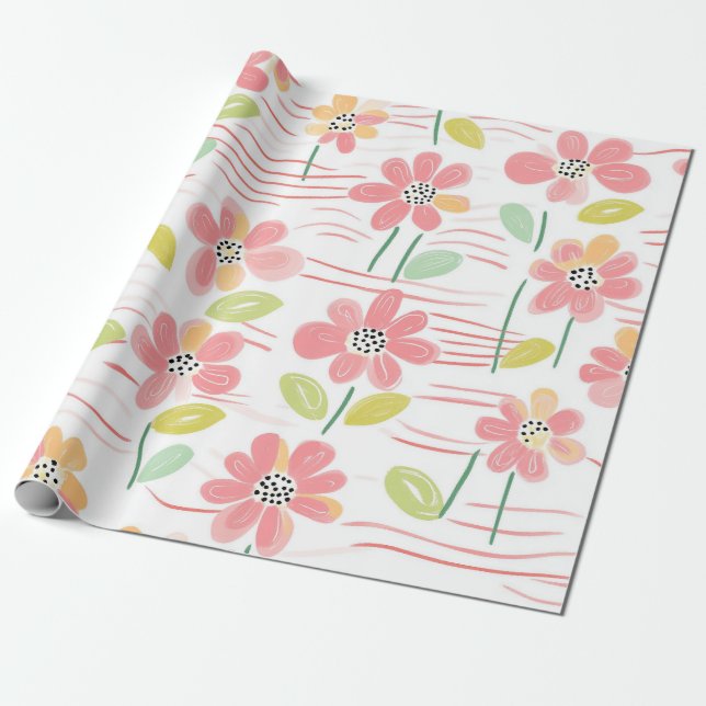 Papel De Presente Padrão de Linha Floral Abstrata Moderna (3) (Desenrolado)
