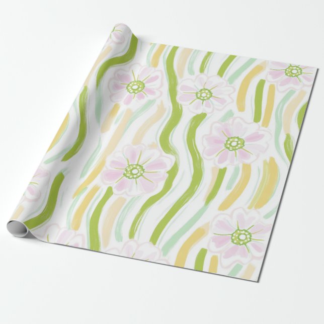 Papel De Presente Padrão de Linha Floral Abstrata Moderna (4) (Desenrolado)
