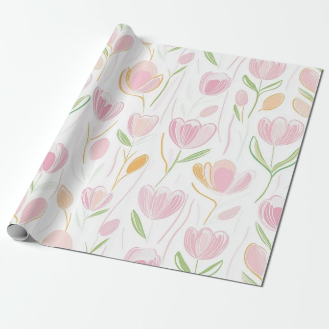 Papel De Presente Padrão de Linha Floral Abstrata Moderna (5) (Desenrolado)
