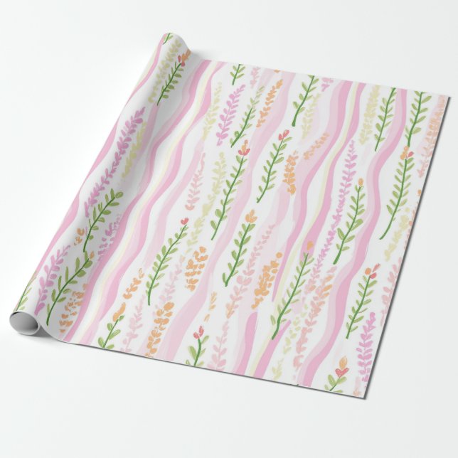 Papel De Presente Padrão de Linha Floral Abstrata Moderna (7) (Desenrolado)