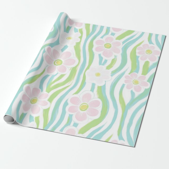 Papel De Presente Padrão de Linha Floral Abstrata Moderna (8) (Desenrolado)