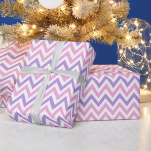 Papel De Presente Padrão de Linha Geométrica Rosa Simples e Púrpura