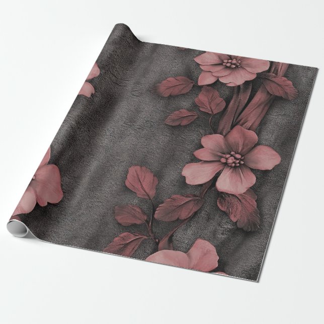 Papel De Presente Padrão de Linho Floral Bege Rústico (8) (Desenrolado)