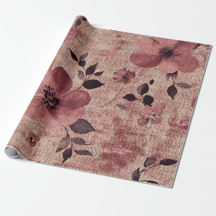 Papel De Presente Padrão de Linho Floral Rosa Choque Rústico (2)
