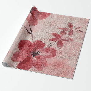 Papel De Presente Padrão de Linho Floral Rosa Choque Rústico (5)