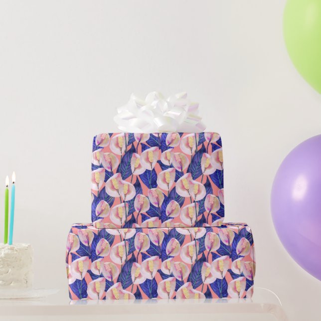 Papel De Presente Padrão de Lírio da Paz Romântico (Presentes para festas)